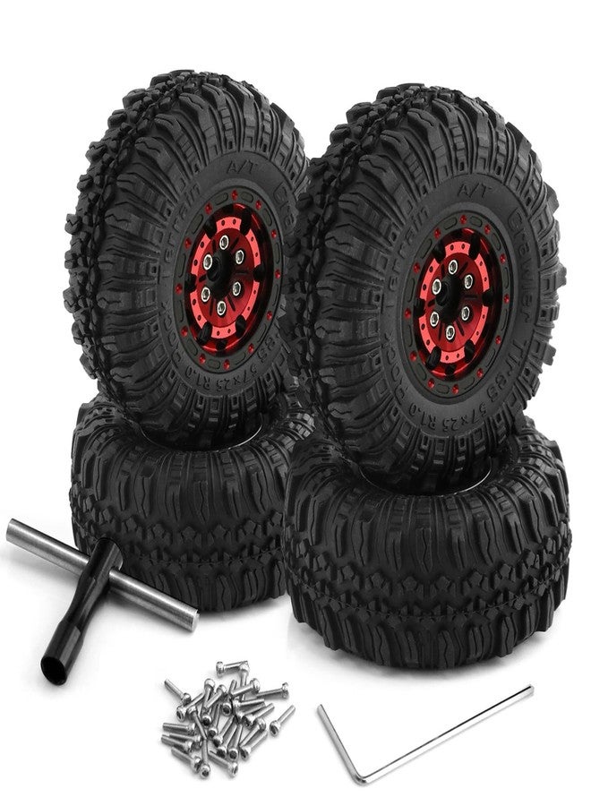 Chanmoo 1.0 RC Tires and Beadlock Wheels 1/24 1/18 Mud Slingers Grappler Tyres & Rims Hub for 1：24 1:18 RC Rock Crawler Car SCX24 FMS FCX24 TRX4M Axial AX24 90081 Gladiator Bronco C10 4PCS (Red) - Image 1